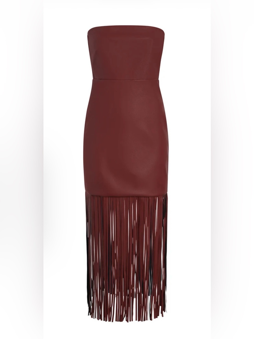 Likely Mirren Faux Leather Fringe Strapless Mini Dress Size 2 Fig